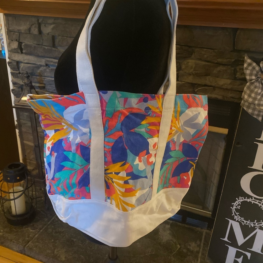 J. Crew Factory Multicolor Canvas Palm Leaf Tote - Picture 2 of 6
